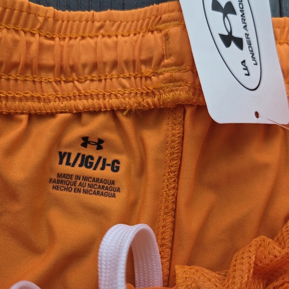 Under Armour Boys Orange Tech Vent Athletic Training Shorts Youth Large New - Picture 6 of 9